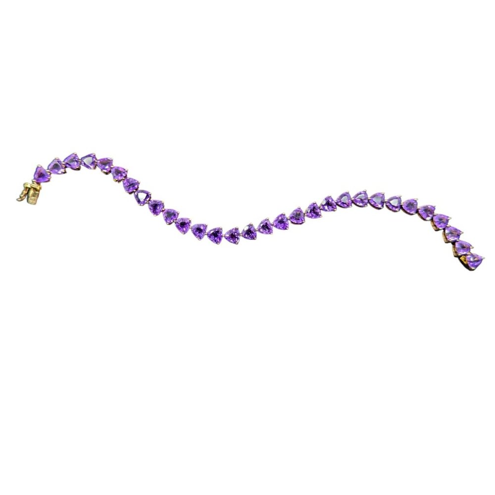 Amethyst Trillion Shaped Tennis Bracelet 18k Over Sterling Silver - Picture 3 of 9